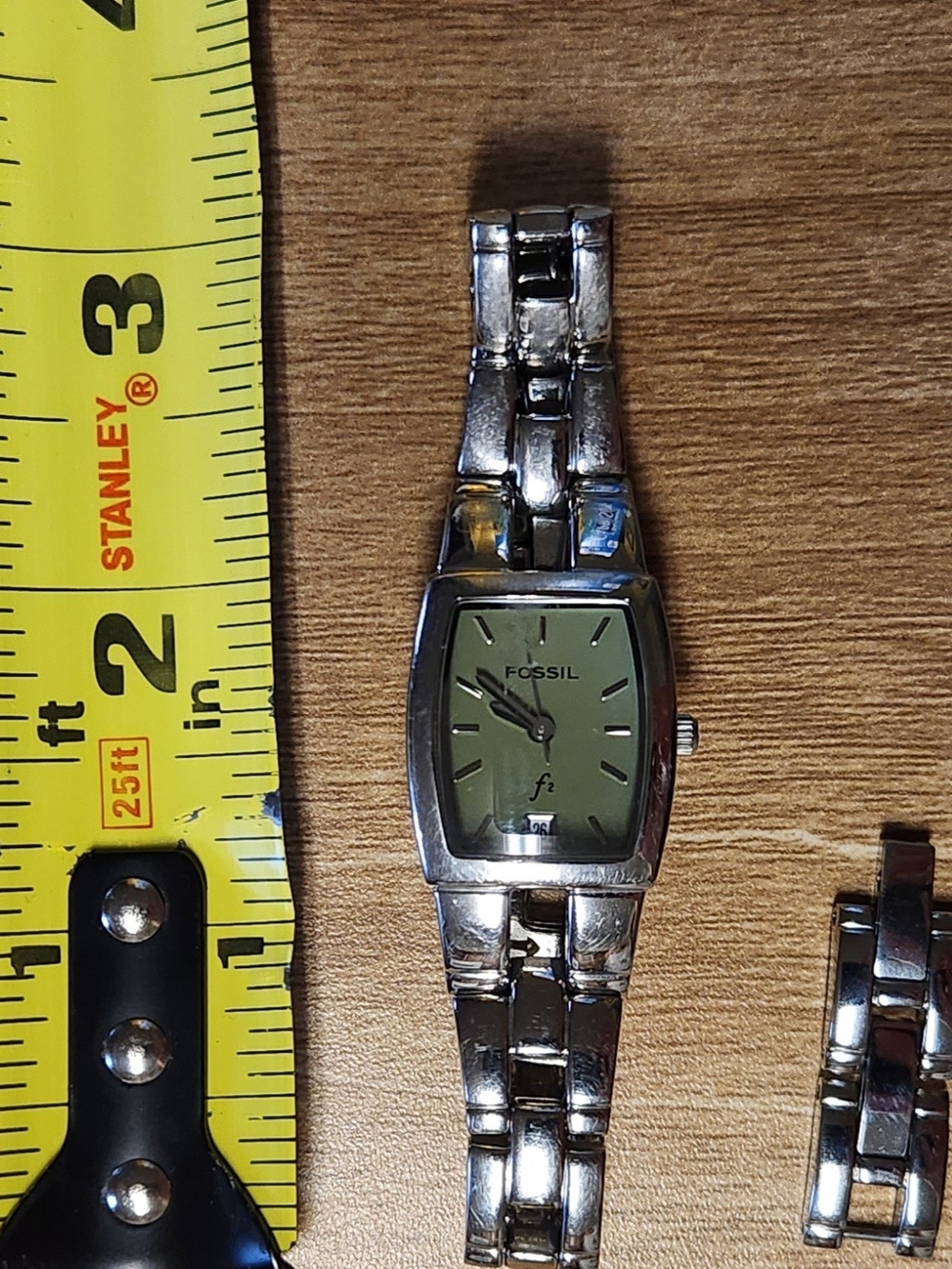 Fossil Ladies Silver Bracelet Watch with Olive Green Dial